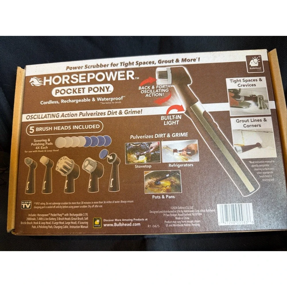 Horsepower Pocket Pony Power Scrubber Waterproof Cordless Pocket-Sized NEW